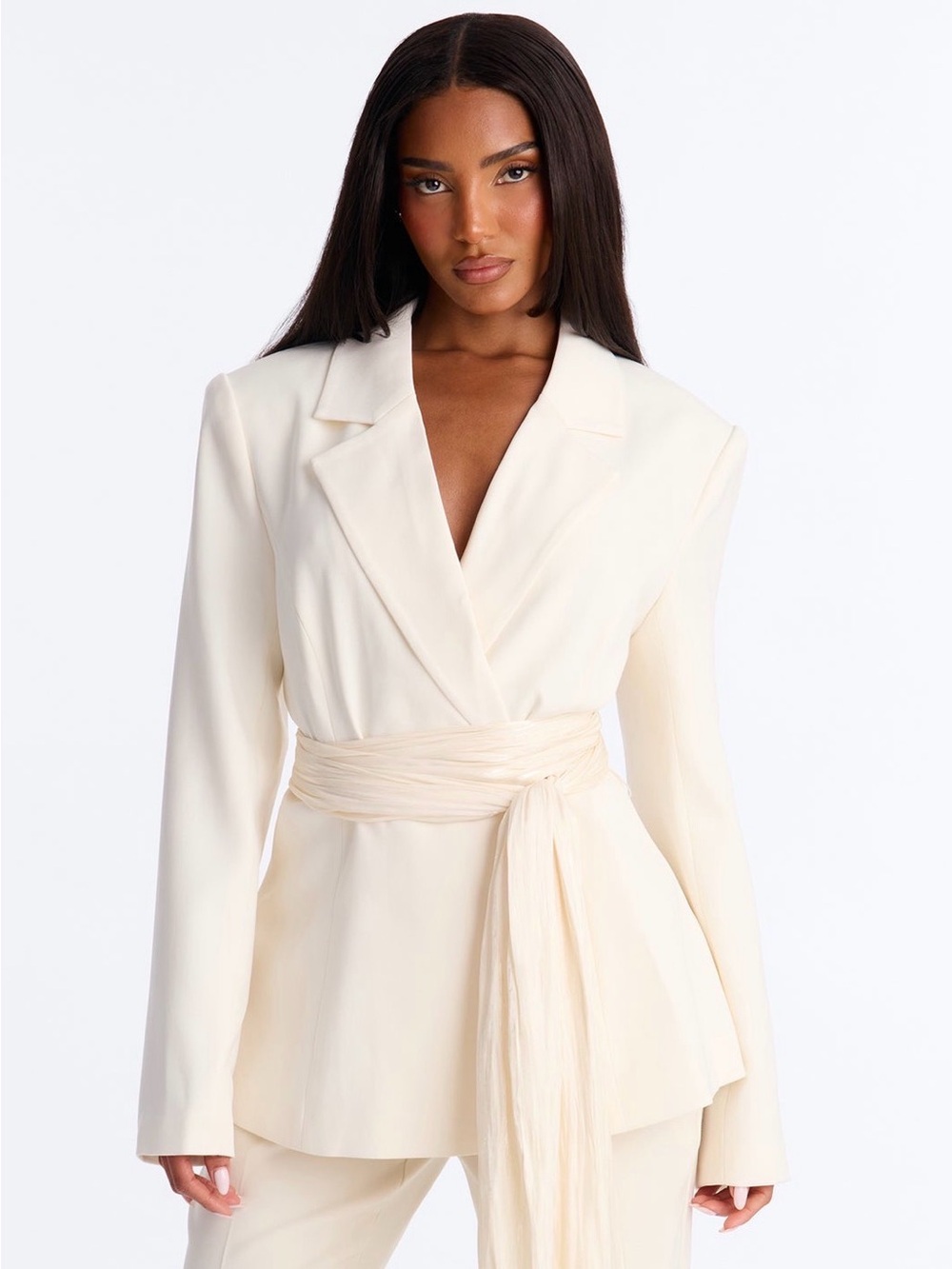 Fashion Nova Cream Wrap Belt Blazer